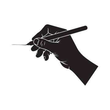 Professional designer hand holding stylus pen for digital illustrator silhouette vector art.