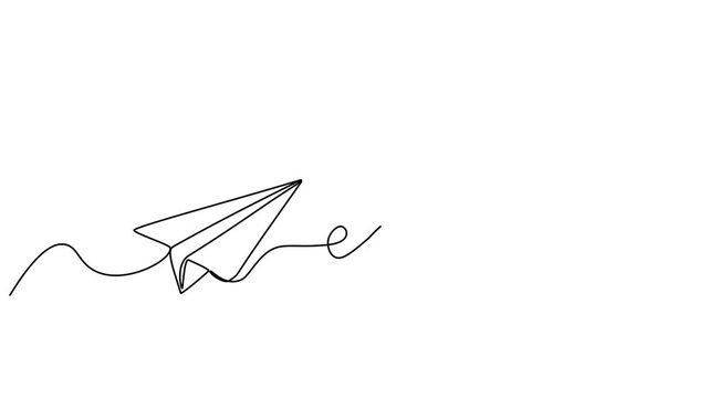 Continuous line drawing of a paper airplane direction strategy goal, line art vector illustration