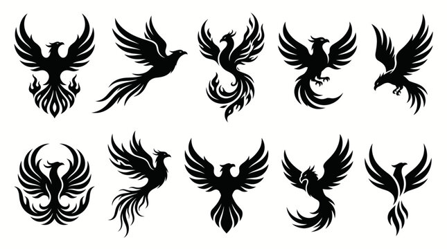 10 Phoenix Silhouette Vector Pack &ndash; Mythical Fire Bird Collection
