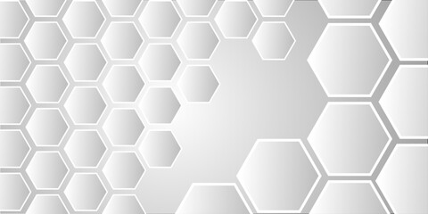Fototapeta premium White hexagonal abstract background with fading gradient center and side-aligned honeycomb patterns. Ideal for futuristic, tech, or medical-themed templates with space for text in the middle. 