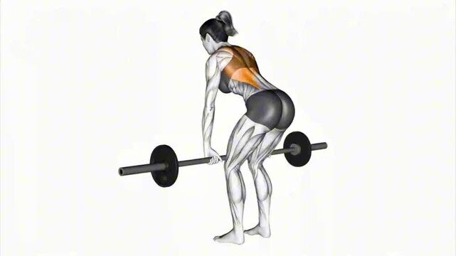 Barbell Bent Over Row Muscle Activation Animation Back Workout Strength Training Loop 4K