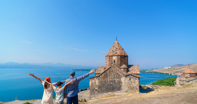 Family travel in Sevanavank, Armenia