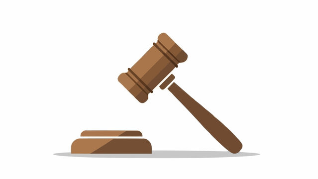 Wooden gavel in action on minimalistic background