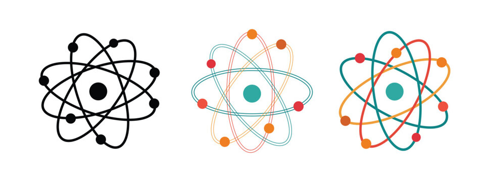Abstract Atom Icon Set with Colorful Orbit Designs