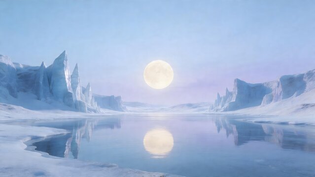 Frozen landscape with moonlit ice