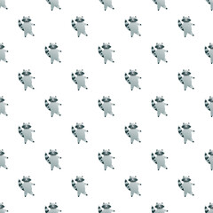 Obraz premium Cute cartoon raccoons standing on a white background, forming a repeating pattern
