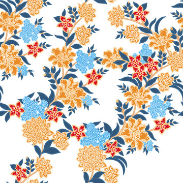 Elegant Floral Batik Inspired Seamless Textile Pattern