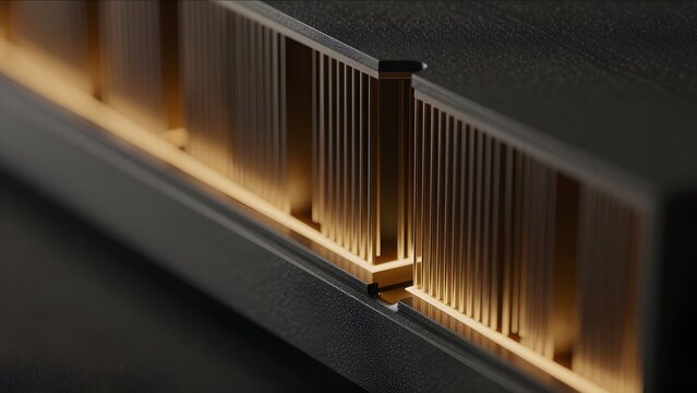 8. A photorealistic cross-section reveal of an abstract three-dimensional flash memory architecture showing internal channel structure with vertical word line stacks visible, warm interior luminescenc
