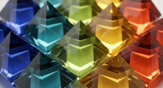 Abstract Background of Colorful Transparent Glass Pyramids