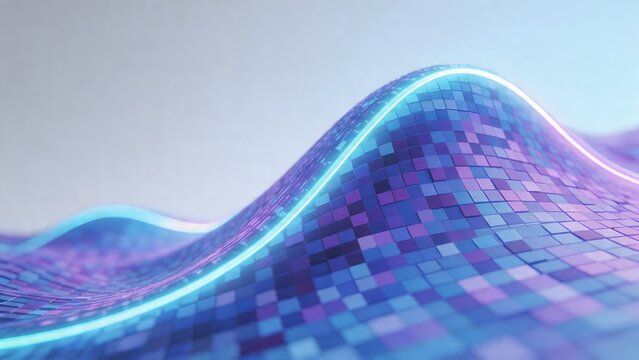 Abstract wave of glowing mosaic tiles