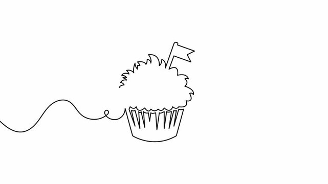Cupcake with heart and flag continuous line drawing animation for celebrations