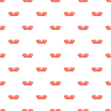Red strapless bras with polka dots creating a seamless pattern on a white background