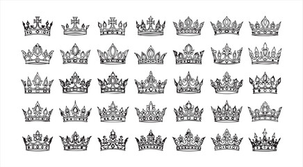 Ornate royal tiara collection with delicate filigree and floral patterns for feminine jewelry design. © MdAbdul
