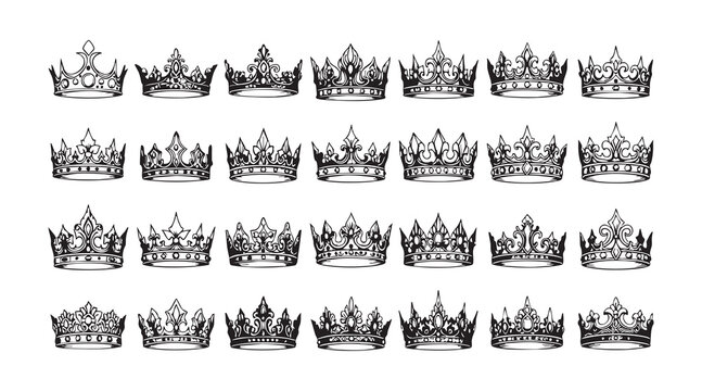 Symmetrical crown icons for corporate branding and luxury hotel logos in clean monochrome aesthetic.
