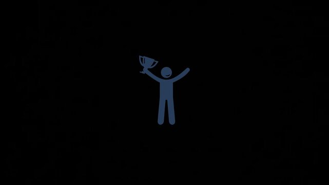 Minimalist vector icon depicting a person triumphantly holding a trophy, symbolizing success, achievement, and victory in a simple, clear, and impactful design