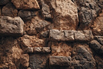 Fototapeta premium Close-up texture of ancient, rough, weathered, massive stone construction