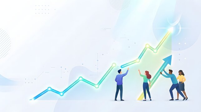 People Watching an Ascending Graph Representing Growth and Success