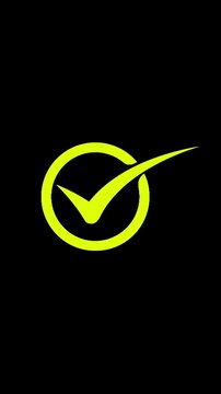Animated Lime Green Check Mark Circle Icon, Approval Tick Symbol Loop Animation Tansparant Background