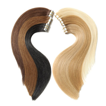 various colors of straight tape in human hair extensions in heart shape