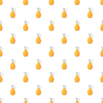 Yellow liquid in glass pitchers repeating on a white background