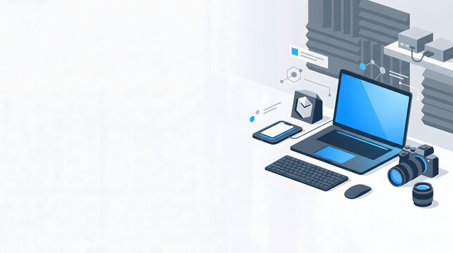 Laptop computer with blue screen showing social network, internet connection and digital communication concept in office technology illustration