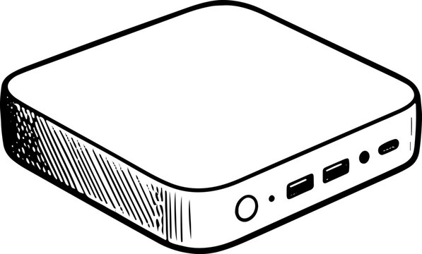 Flat Square Mini PC Device Black and White Vector Illustration