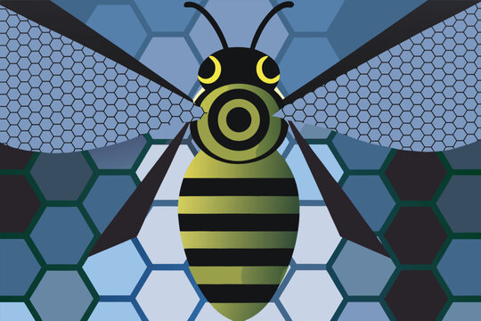 Geometric bee portrait colored stencil vector art