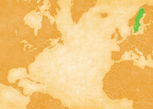 Ocher map of North Atlantic Ocean - Sweden