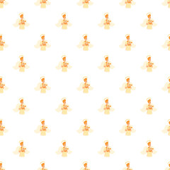 Naklejka premium Angel cherubs with wings and halo playing a lyre repeating in a pattern