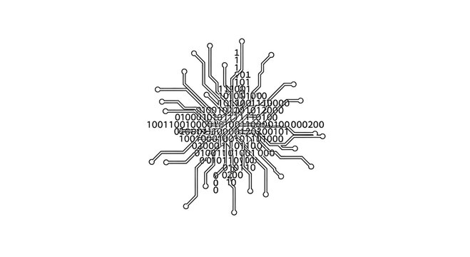 Abstract Digital Circuit Board with Binary Code Data Flow