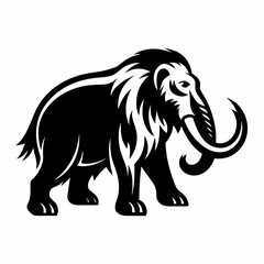 Fototapeta premium A sleek black and white vector illustration of a woolly mammoth standing in a minimalist and stylized design format