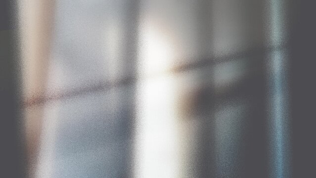 Abstract, blurred, grey, glass, texture, neutral metallic frosted surface background with film grain and soft window light