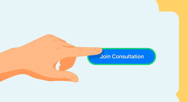 Hand clicking join consultation button online.