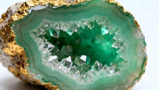 Green crystal geode with golden rim