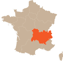 Obraz premium Auvergne-Phone-Alpes Region Location on Map of France Editable Cartographic Illustration