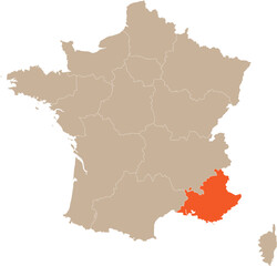 Obraz premium Provence Alpes-Cote D'azur Region Location on Map of France Editable Cartographic Illustration.