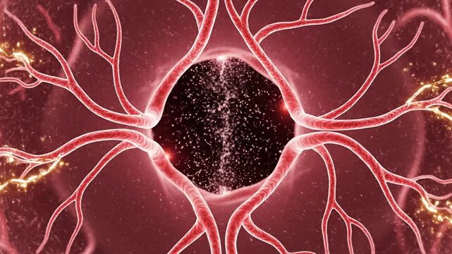 Intricate CGI Representation of Retinal Blood Vessels Showcasing Microcirculation Within the Eye on a Dark Background