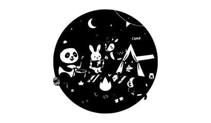 Baby animal camping adventure with bonfire and tent cute cartoon vector illustration © Chiron