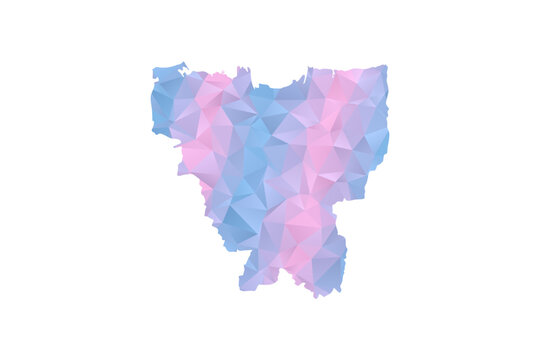 Jakarta Map - Polygon Style Vector Illustration in Pastel Blue and Pink Gradient, Low Poly Geometric Design, Isolated on White Background for Infographics and Education.