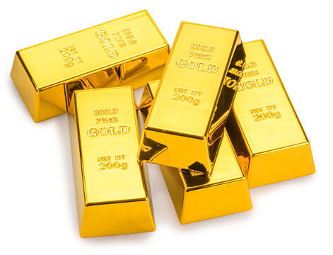 Shiny gold bullion bars isolated on a white background.  Clipping path