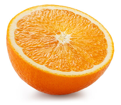One ripe half of orange fruit isolated on a white background. Stacking image with high resolution.