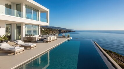 Fototapeta premium Modern coastal villa with infinity pool