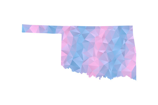 Oklahoma Map - Polygon Style Vector Illustration in Pastel Blue and Pink Gradient, Low Poly Geometric Design, Isolated on White Background for Infographics and Education.