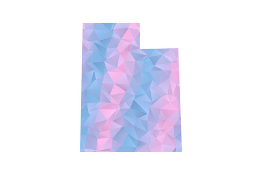 Utah Map - Polygon Style Vector Illustration in Pastel Blue and Pink Gradient, Low Poly Geometric Design, Isolated on White Background for Infographics and Education.
