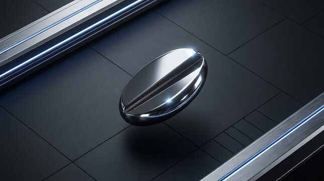 Chrome oval object on graphite surface