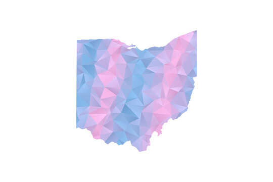 Ohio Map - Polygon Style Vector Illustration in Pastel Blue and Pink Gradient, Low Poly Geometric Design, Isolated on White Background for Infographics and Education.