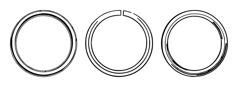 Key ring set with minimalist black line art design featuring metal keyrings, simple illustration, line drawing, key loop detail with clear white background