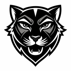 Obraz premium A bold and fierce black and white vector illustration of a cougar or mountain lion head used as a striking logo or emblem design