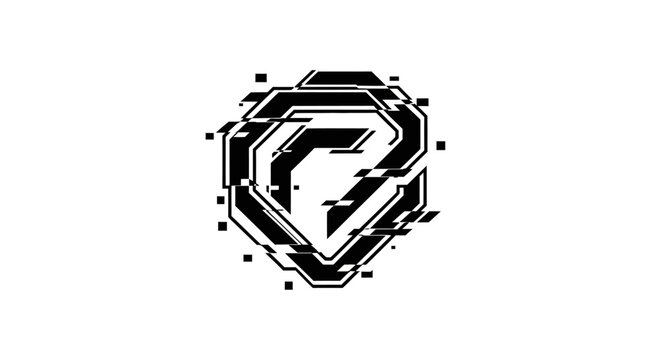 Abstract Glitch Shield Symbol with Digital Distortion Effect