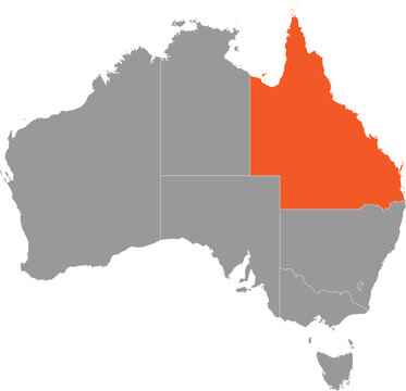 Queensland Location on Map of Australia with States and Territories Editable Cartographic Illustration